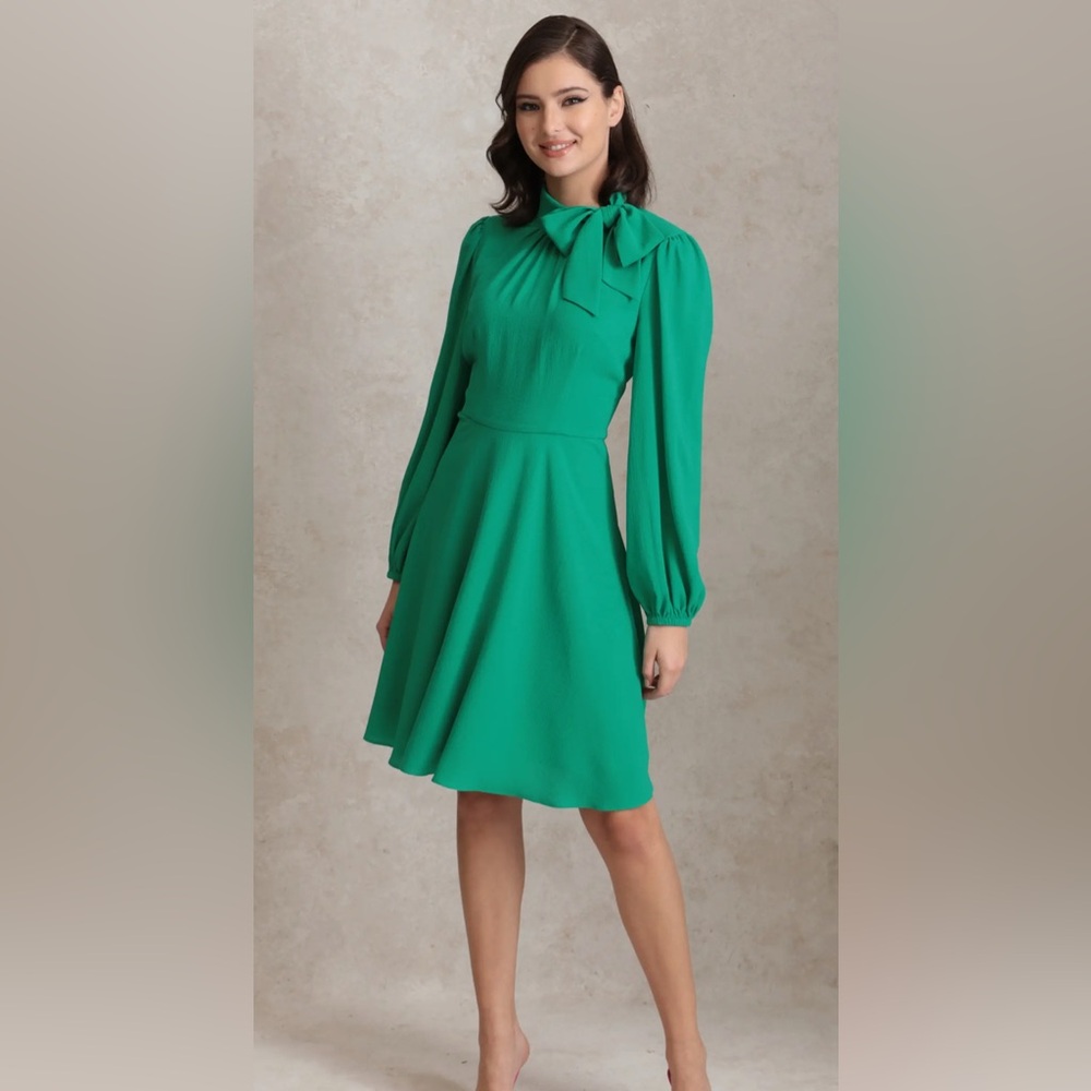 Maggy London‎ Catalina Tie Neck Long Sleeve Fit & Flare Crepe Dress 4, NWT